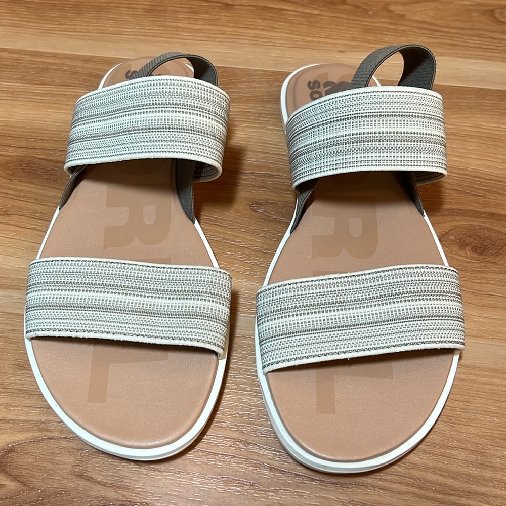 Sorel Ella Strap Sandals Striped Elastic Strap Flat Shoe